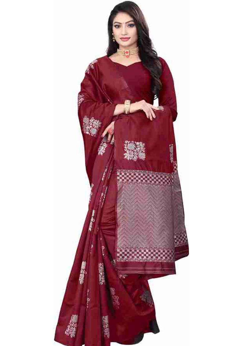Maroon Weaving Silk Saree Set