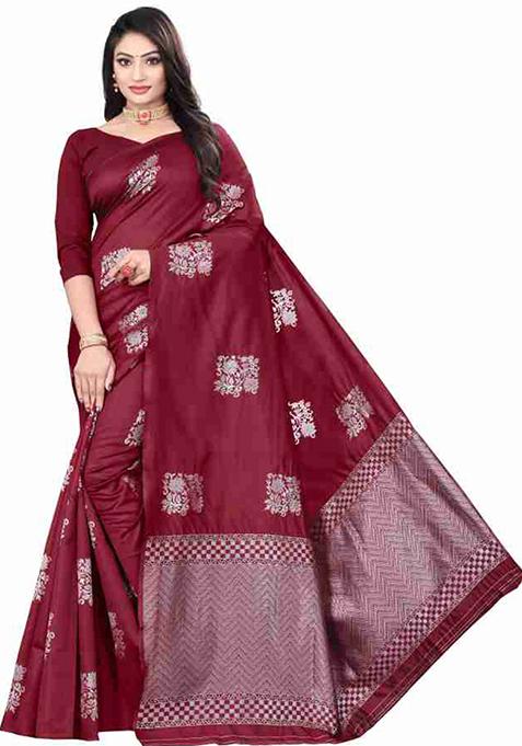 Maroon Weaving Silk Saree Set