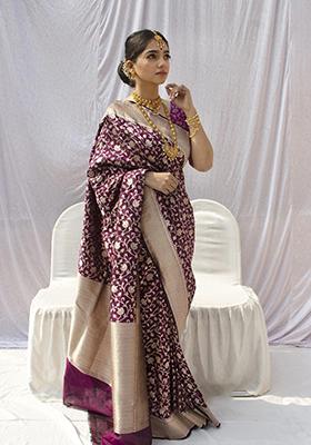 Purple Weaving Silk Saree Set
