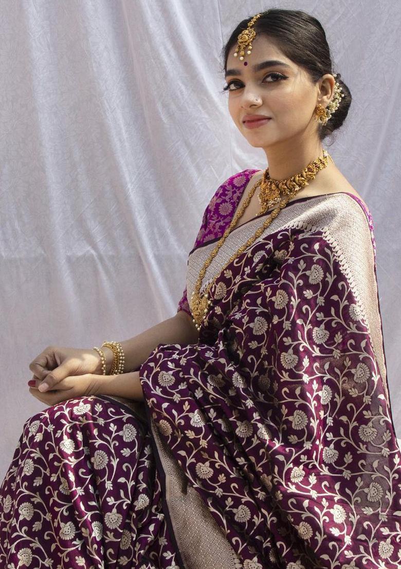 Purple Weaving Silk Saree Set