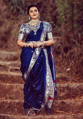 Blue Weaving Silk Saree Set
