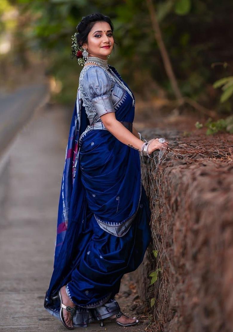 Blue Weaving Silk Saree Set