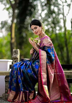 Blue Weaving Silk Saree Set