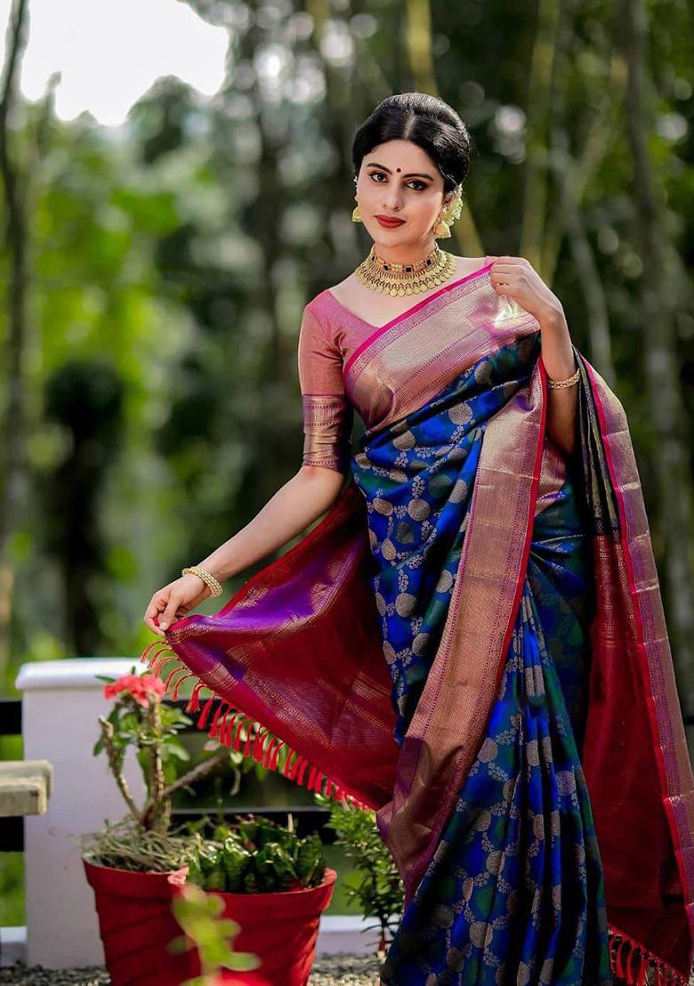 Blue Weaving Silk Saree Set