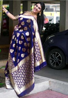 Blue Weaving Silk Saree Set