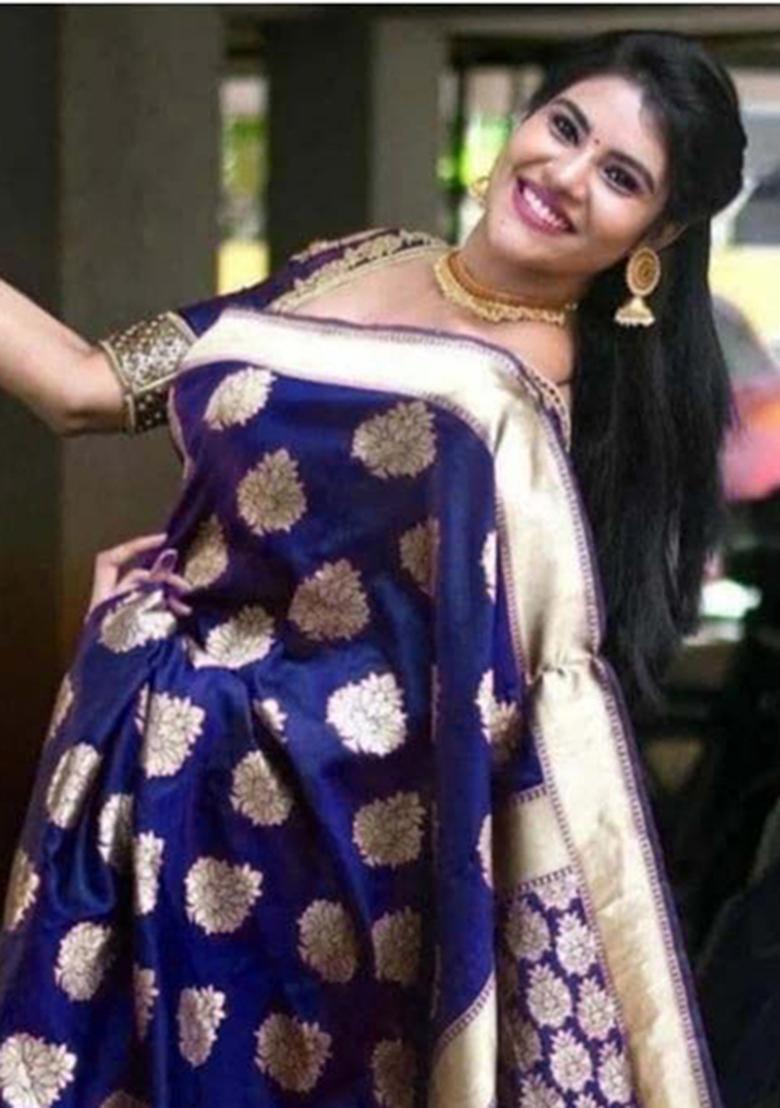 Blue Weaving Silk Saree Set