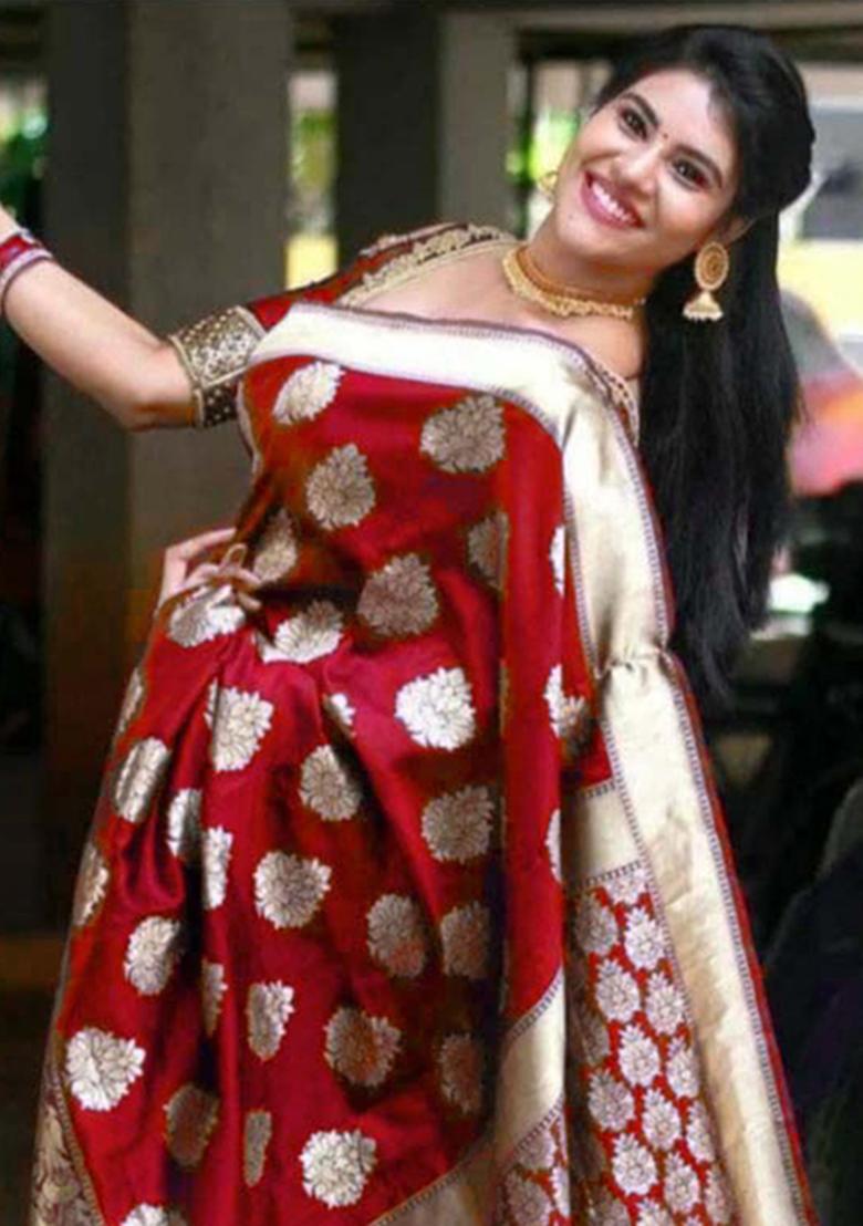 Red Weaving Silk Saree Set