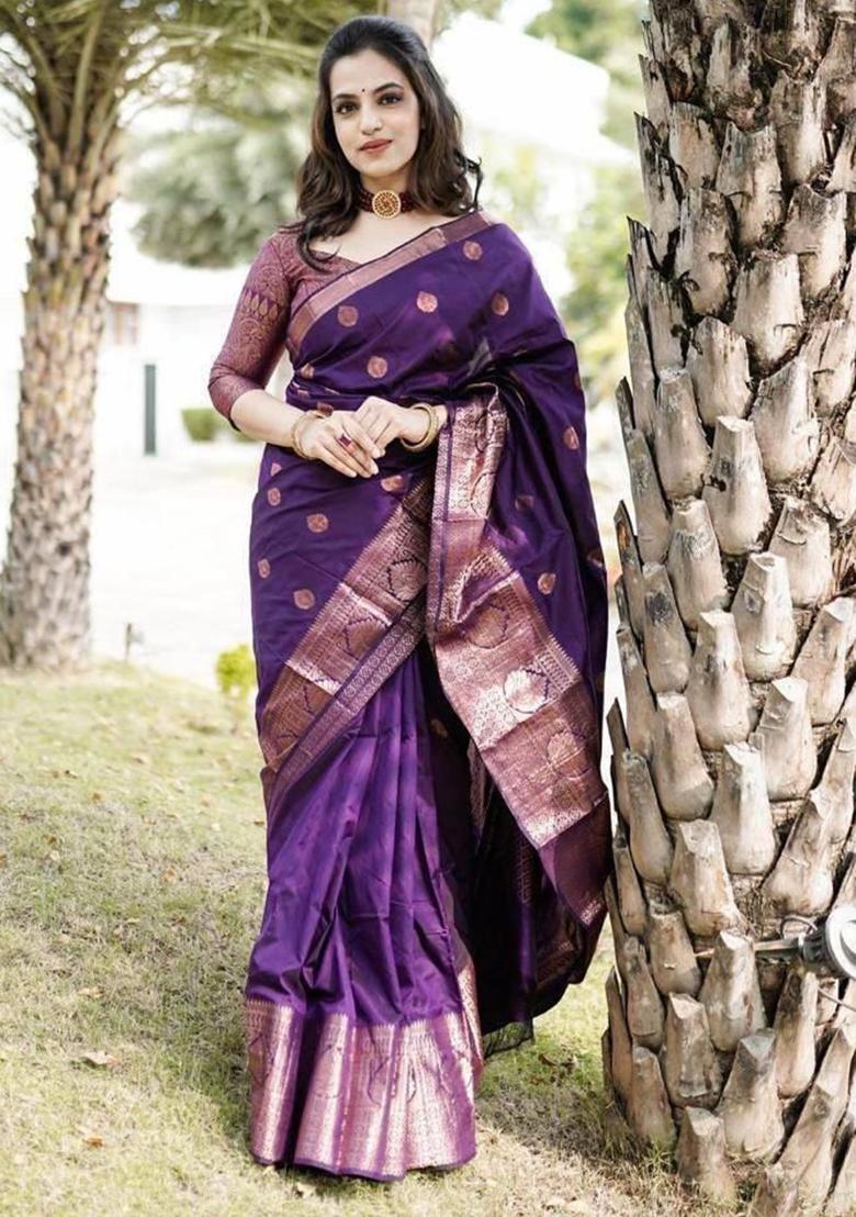 Purple Weaving Silk Saree Set