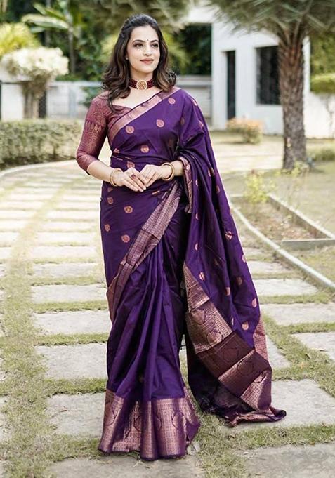Purple Weaving Silk Saree Set