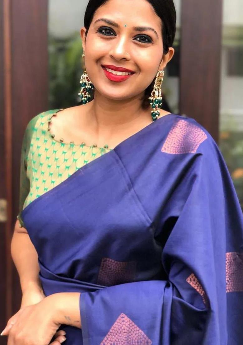 Blue Weaving Silk Saree Set