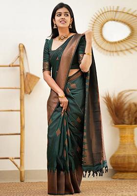 Green Weaving Silk Saree Set