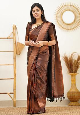 Brown Weaving Silk Saree Set