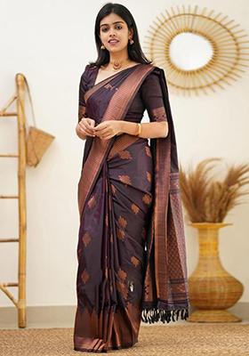 Wine Weaving Silk Saree Set