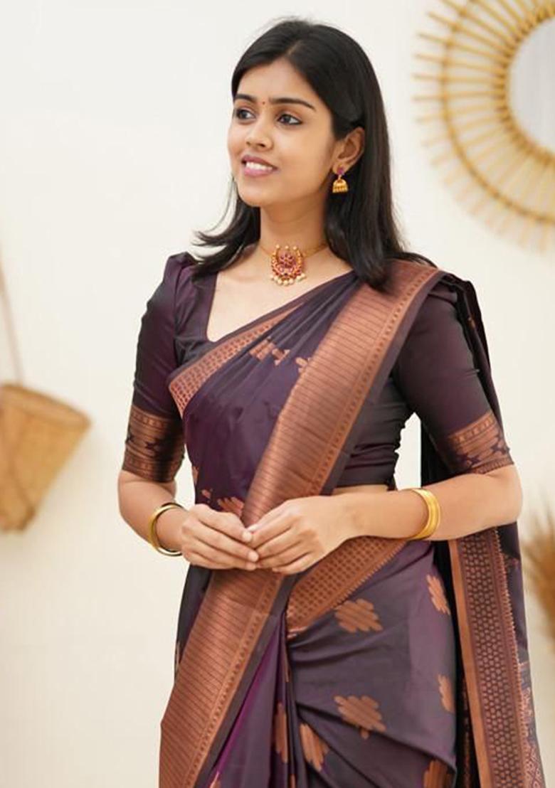 Wine Weaving Silk Saree Set