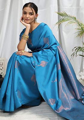 Sky Blue Weaving Silk Saree Set