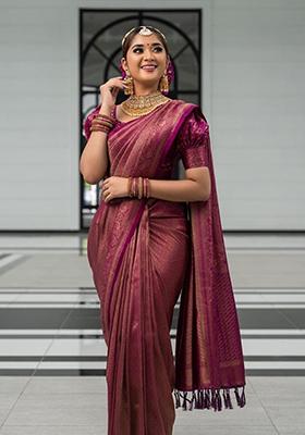 Wine Weaving Silk Saree Set