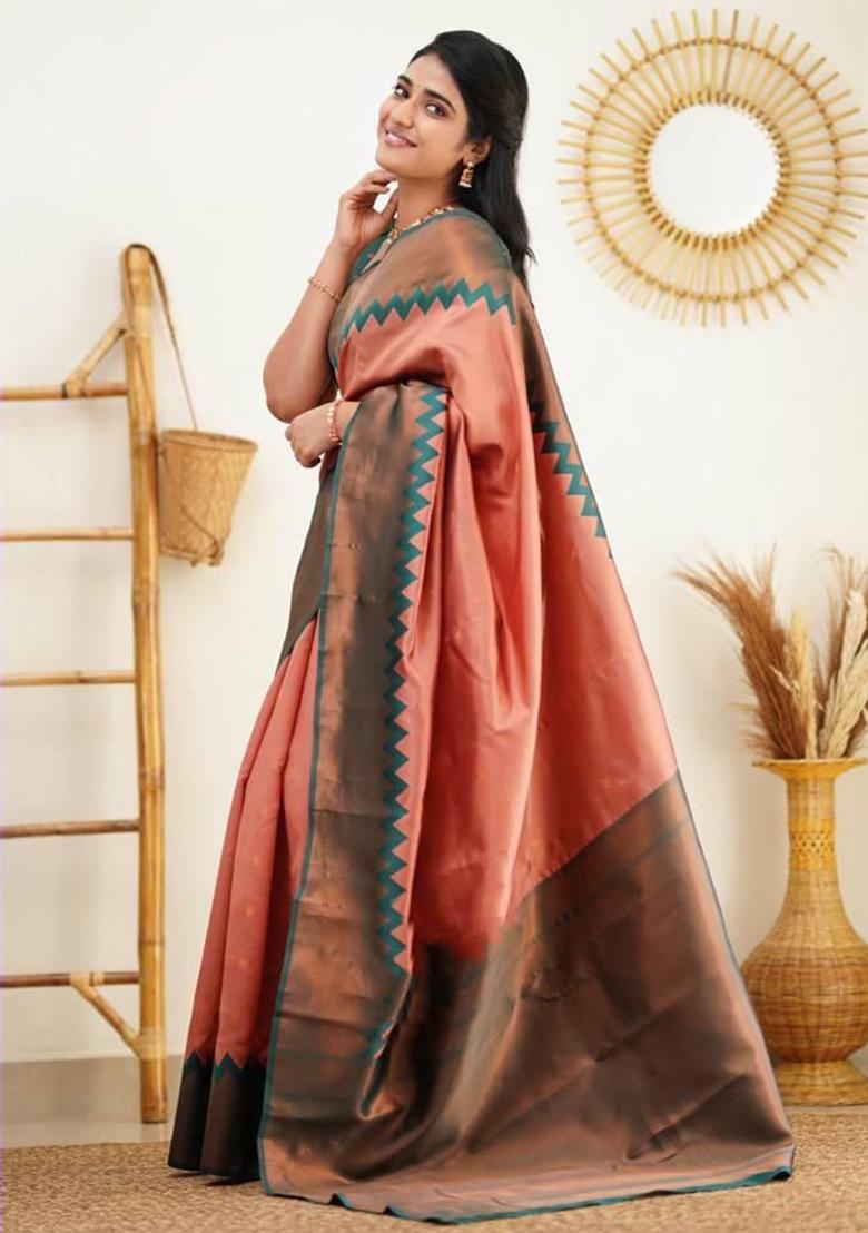 Gajri Pink Weaving Silk Saree Set
