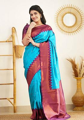 Sky Blue Weaving Silk Saree Set