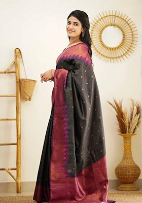 Black Weaving Silk Saree Set