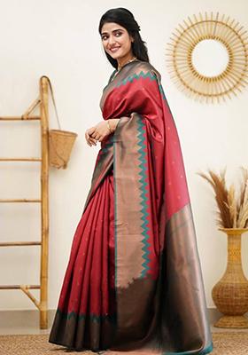 Red Weaving Silk Saree Set