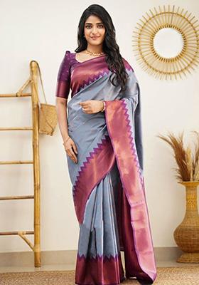 Grey Weaving Silk Saree Set