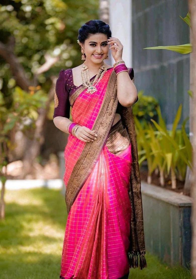 Pink Weaving Silk Saree Set