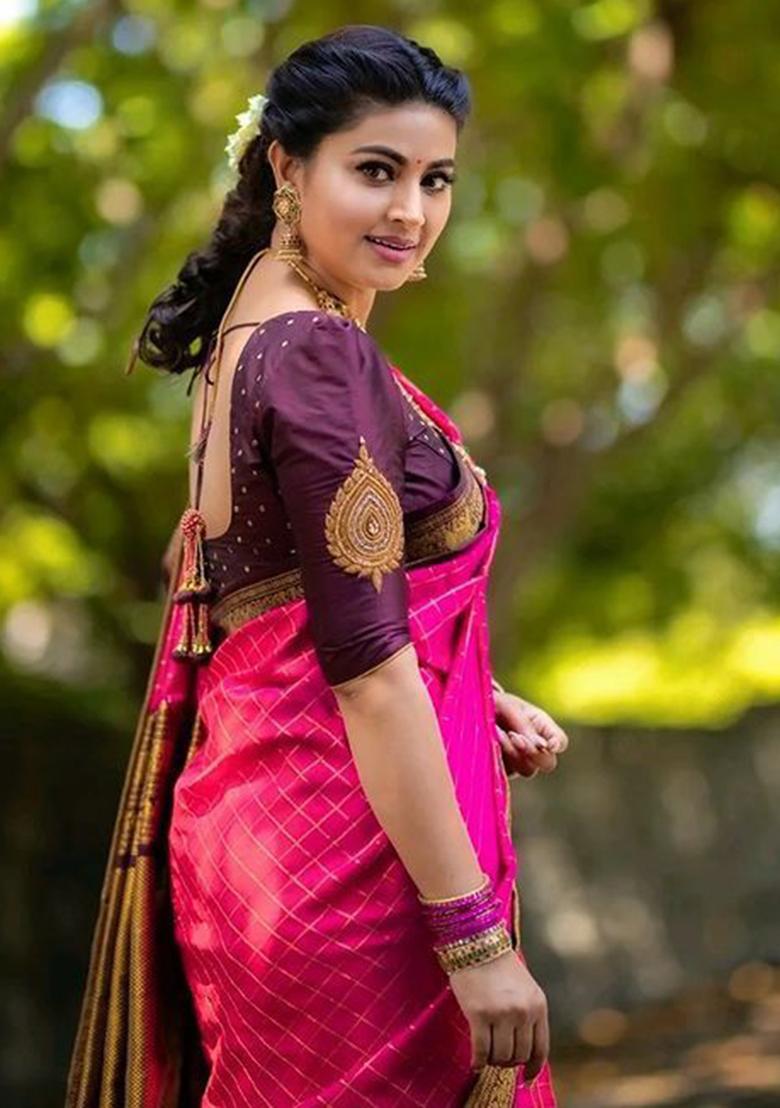 Pink Weaving Silk Saree Set