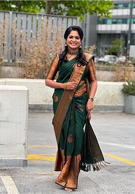 Green Weaving Silk Saree Set