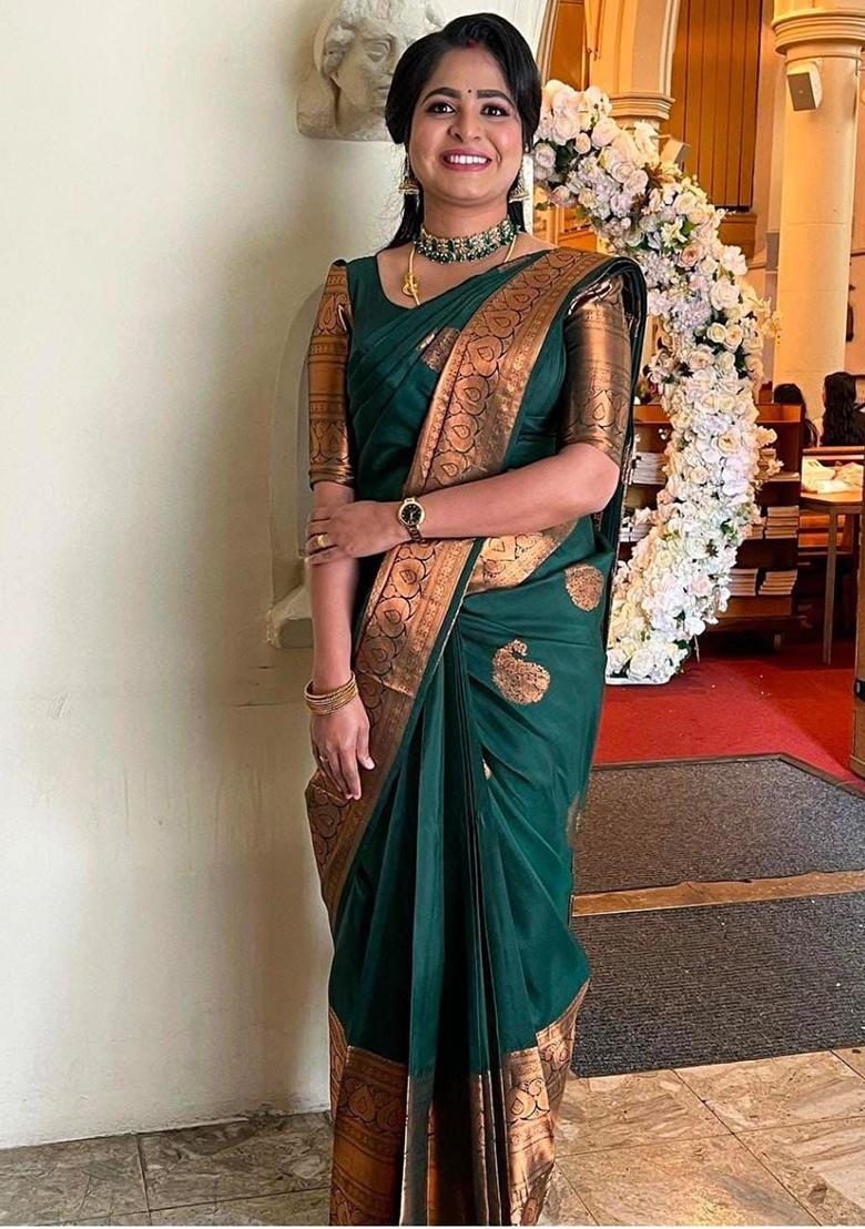 Green Weaving Silk Saree Set