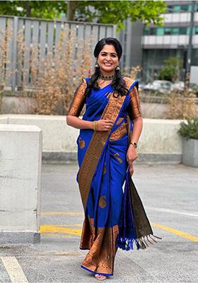 Blue Weaving Silk Saree Set