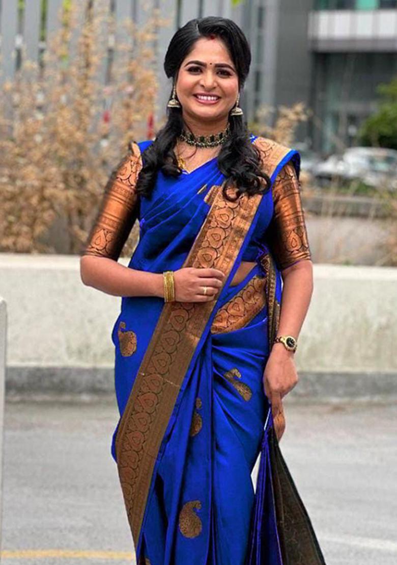 Blue Weaving Silk Saree Set
