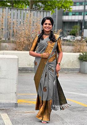 Grey Weaving Silk Saree Set
