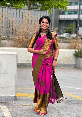 Pink Weaving Silk Saree Set