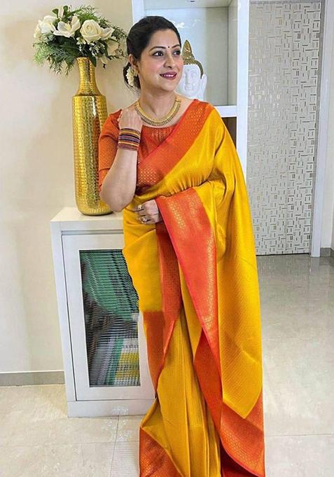 Yellow Weaving Silk Saree Set