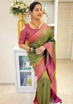 Green Weaving Silk Saree Set