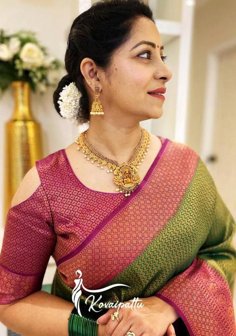 Green Weaving Silk Saree Set