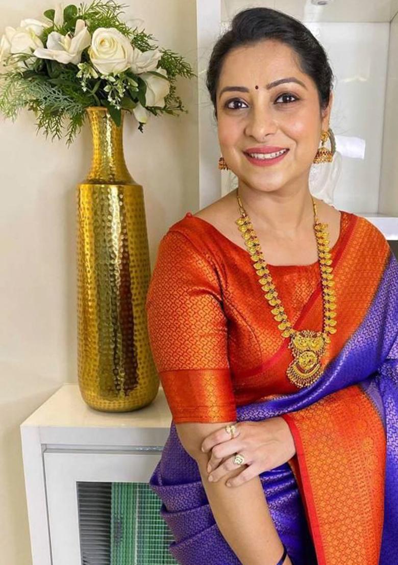 Purple Weaving Silk Saree Set