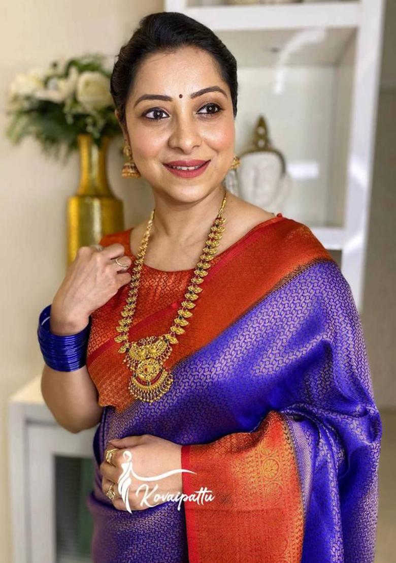 Purple Weaving Silk Saree Set