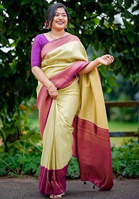 Pista Green Weaving Silk Saree Set
