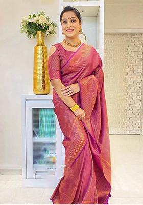 Wine Weaving Silk Saree Set