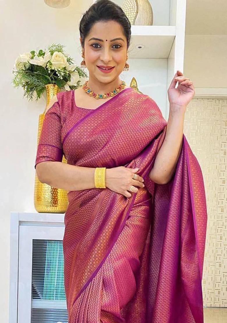 Wine Weaving Silk Saree Set