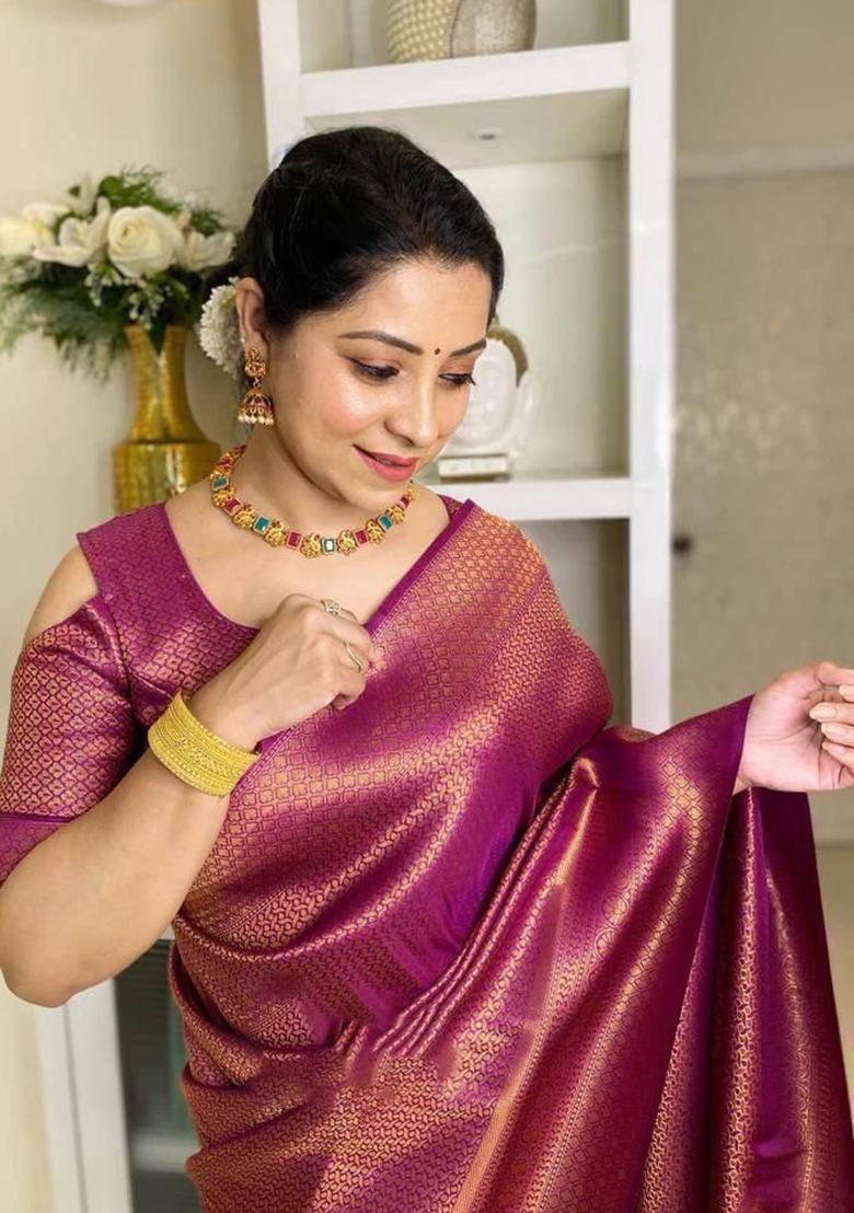 Wine Weaving Silk Saree Set