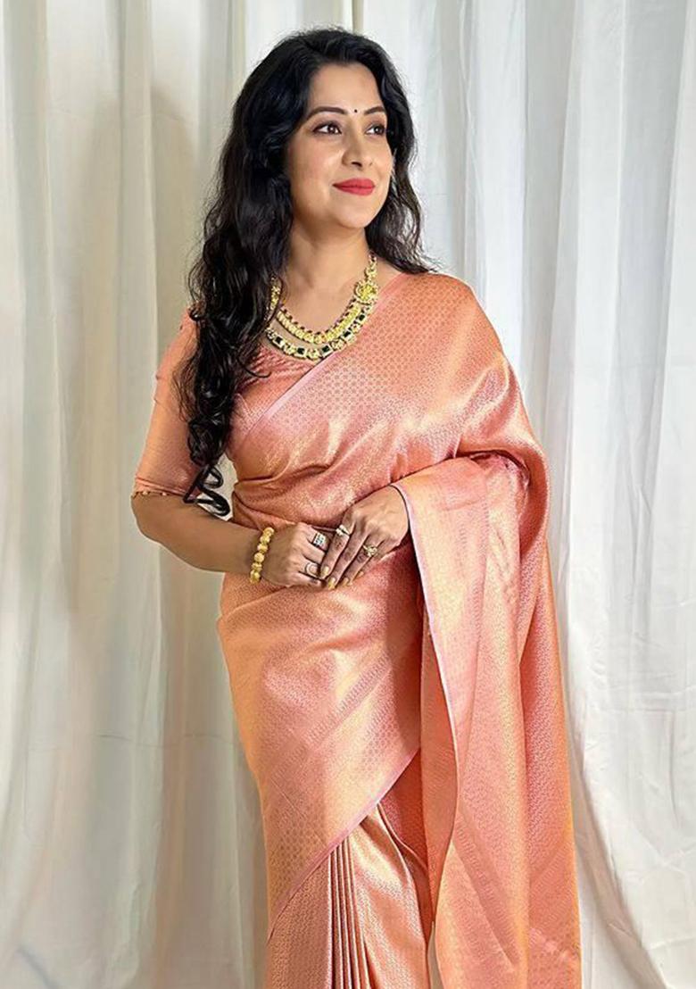 Gajri Pink Weaving Silk Saree Set