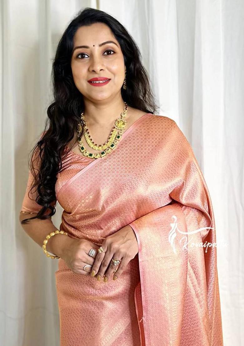 Gajri Pink Weaving Silk Saree Set