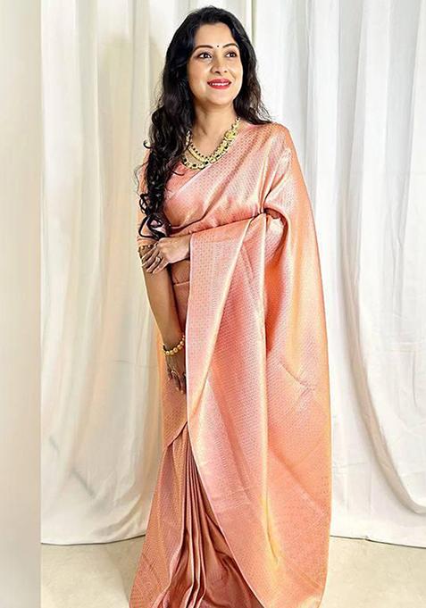 Gajri Pink Weaving Silk Saree Set