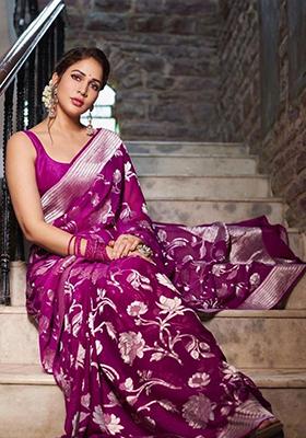Pink Weaving Silk Saree Set