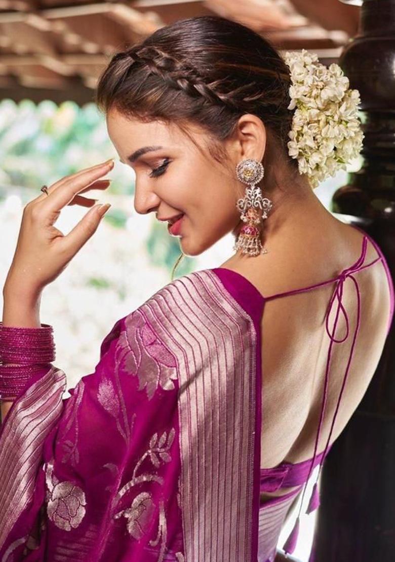 Pink Weaving Silk Saree Set