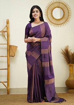 Purple Weaving Silk Saree Set