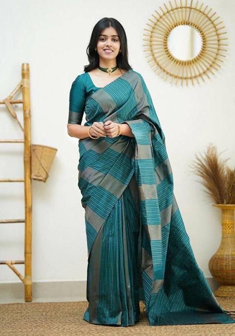 Aqua Blue Weaving Silk Saree Set