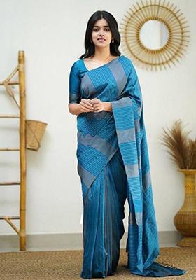 Petrol Blue Weaving Silk Saree Set